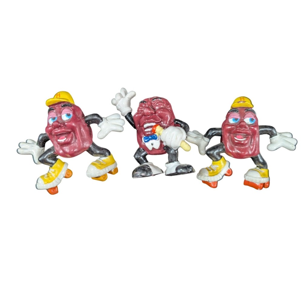 Vintage‎ 1988 California Raisins PVC Figures Lot of 3 Roller Skating Singing Toy